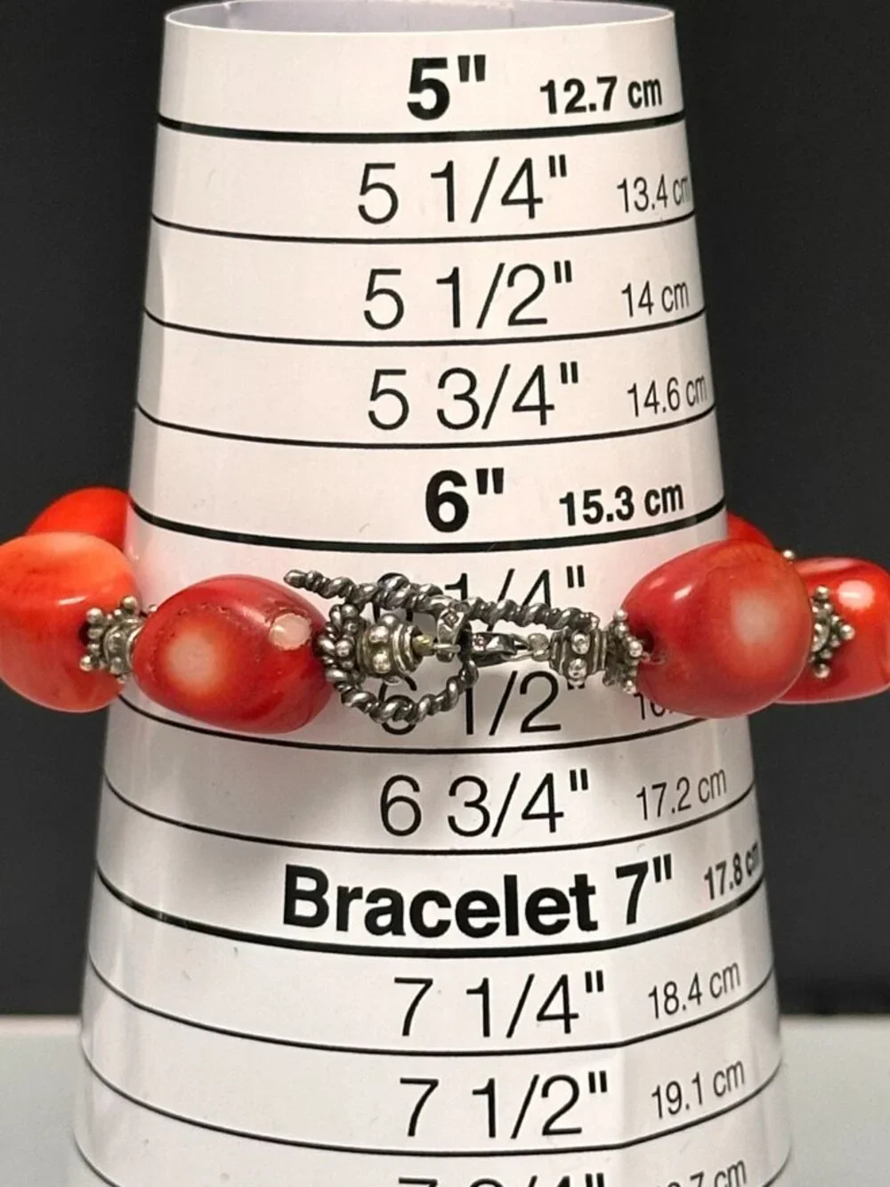 Geneva Watch Women Silver Tone Red Chunky Coral Beads Sterling Clasp Works